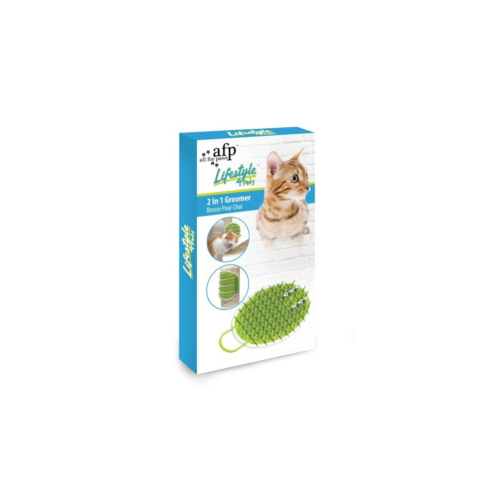 All For Paws Lifestyle 2-In-1 Cat Grooming Brush, Green