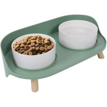 M-Pets Altitude Double Raised Pet Bowl, Green/White