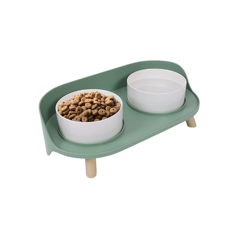 M-Pets Altitude Double Raised Pet Bowl, Green/White