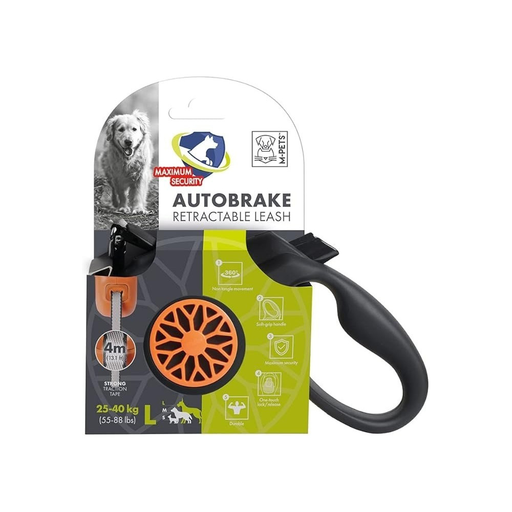 M-Pets Autobrake Retractable Leash Large, Black