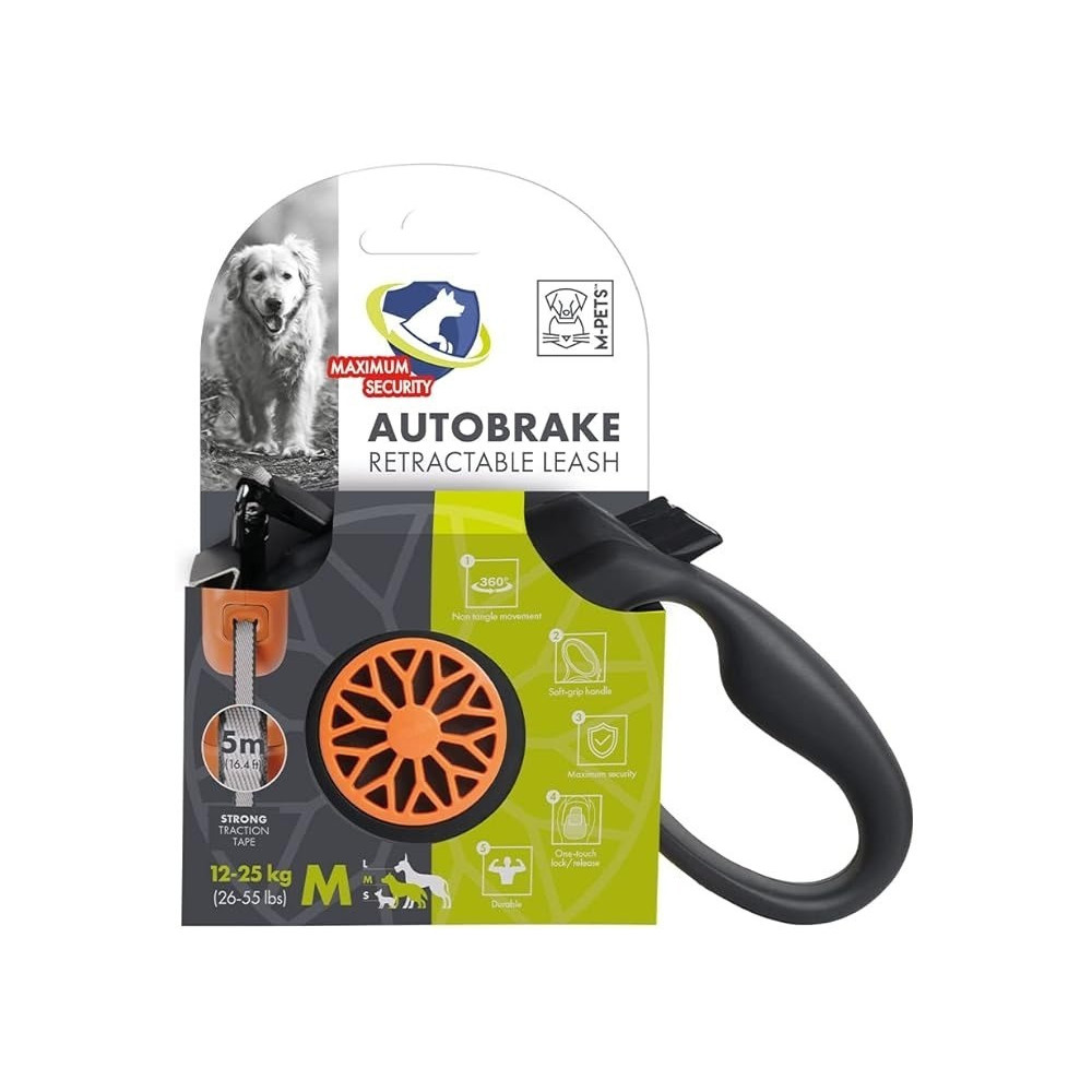 M-Pets Autobrake Retractable Leash Medium, Black