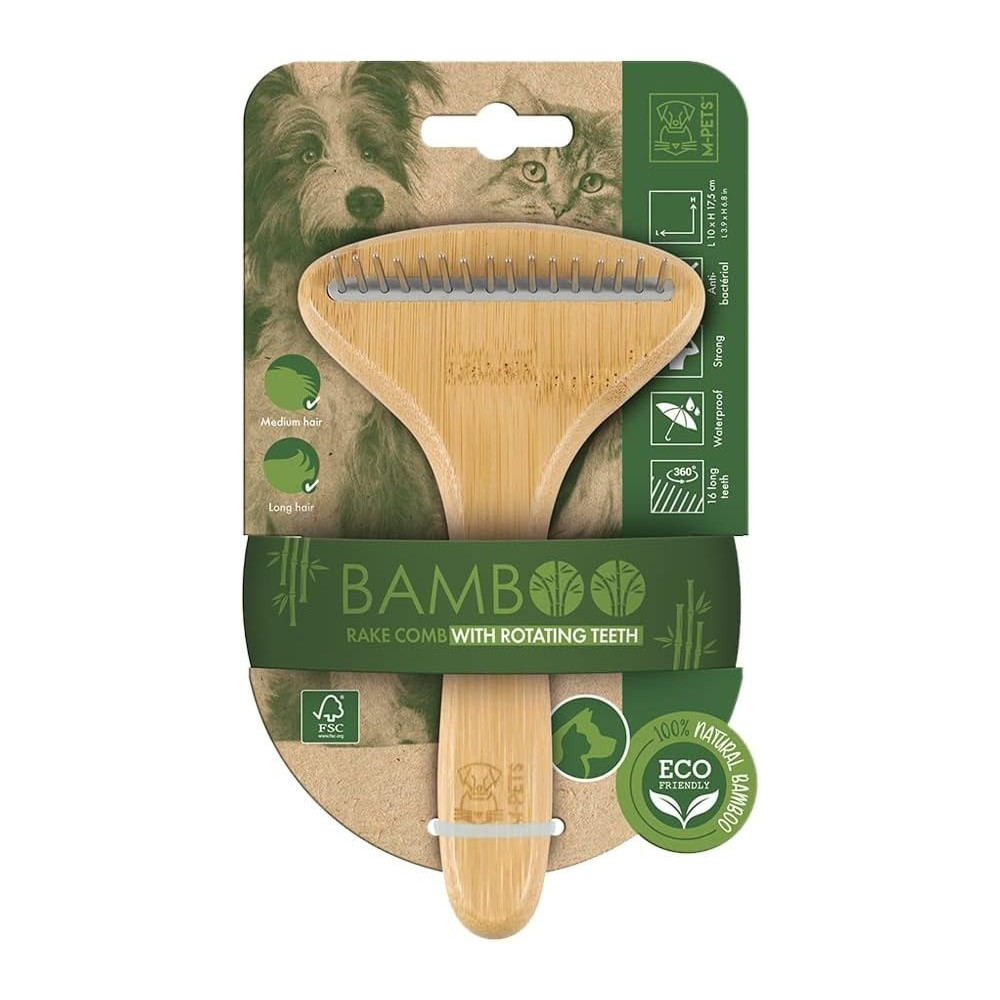 M-Pets Bamboo Rake Comb 16 Teeth