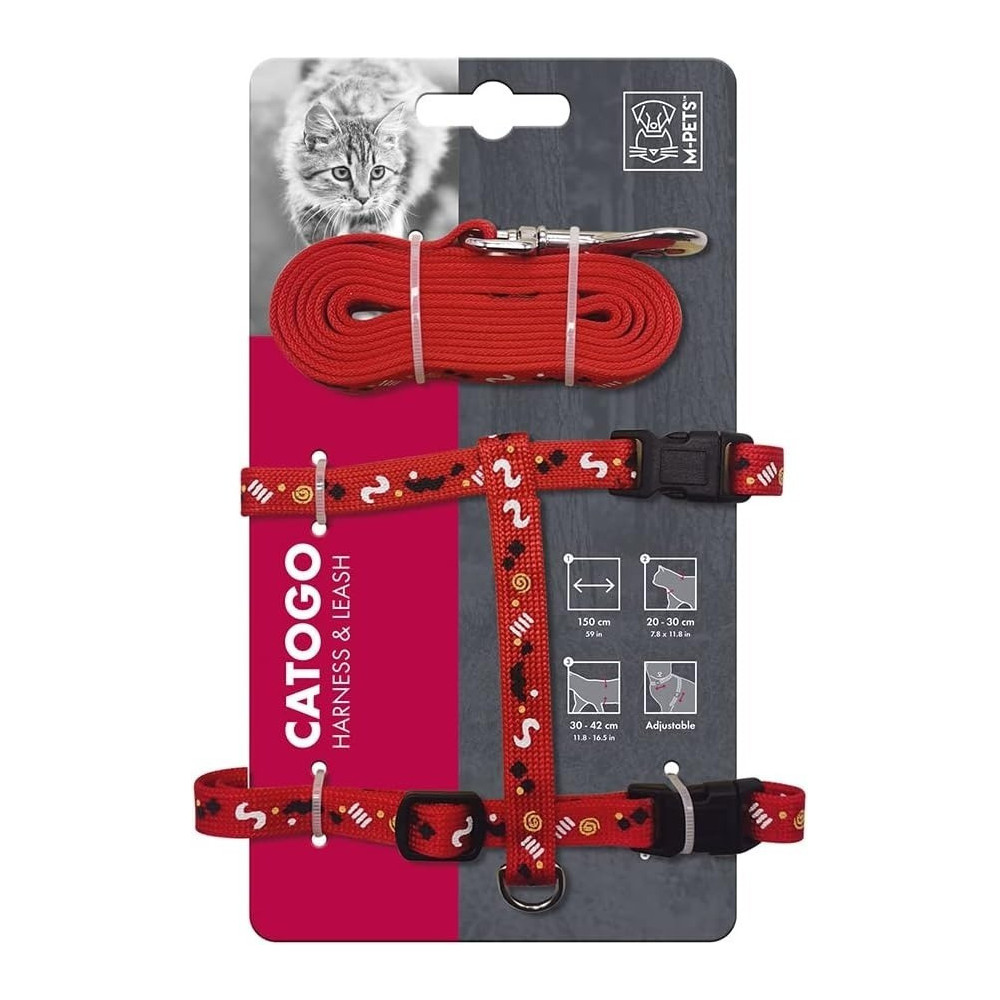M-Pets Catogo Cat Harness And Leash Set, Red