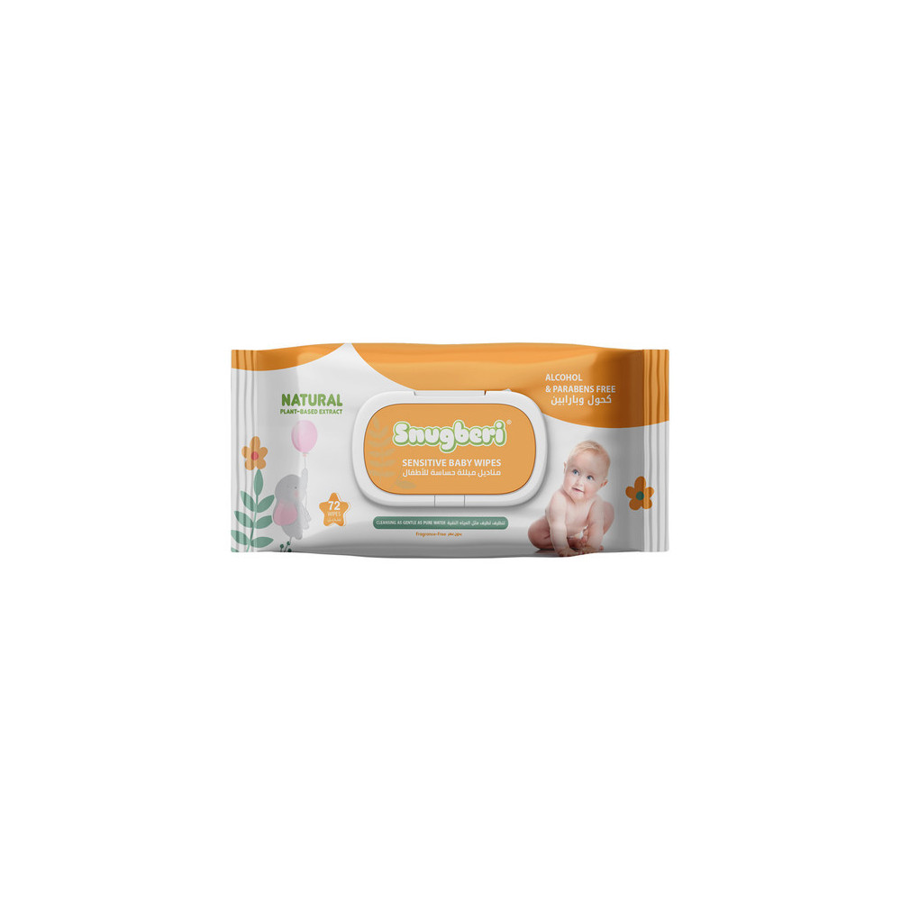Snugberi Fragrance Free Sensitive Baby Wipes, Pack Of 72 Wipes