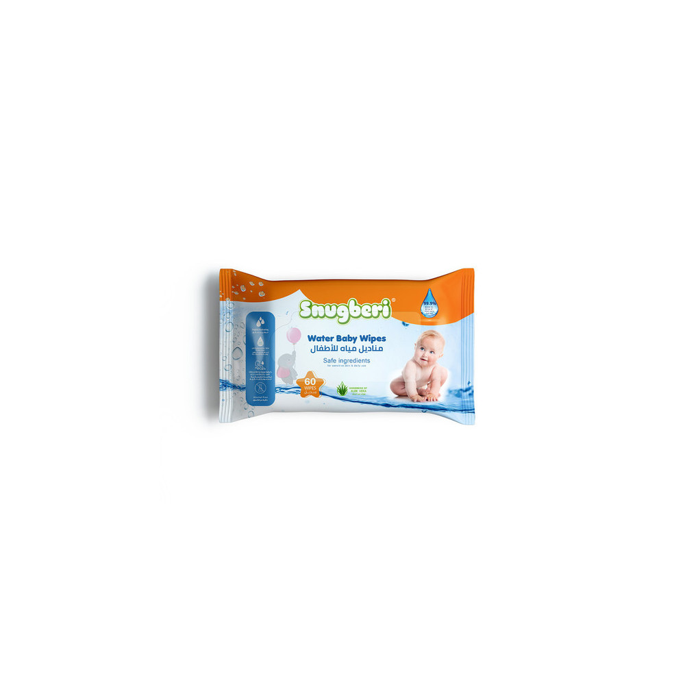 Snugberi Water Baby Wipes With Goodness Of Aloe Vera, Pack Of 60 Wipes