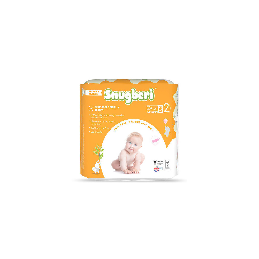 Snugberi premium Quality Diaper Size 2 Small Upto 4 To7kg Mega Pack Of 74 Pcs