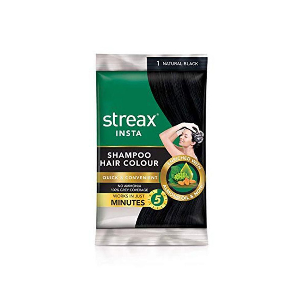 Streax Insta Shampoo Hair Colour 25ml, Natural Black Sachet