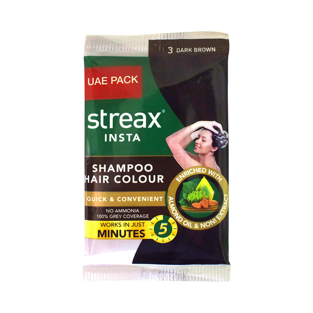 Streax Insta Shampoo Hair Colour 25ml, Dark Brown Sachet