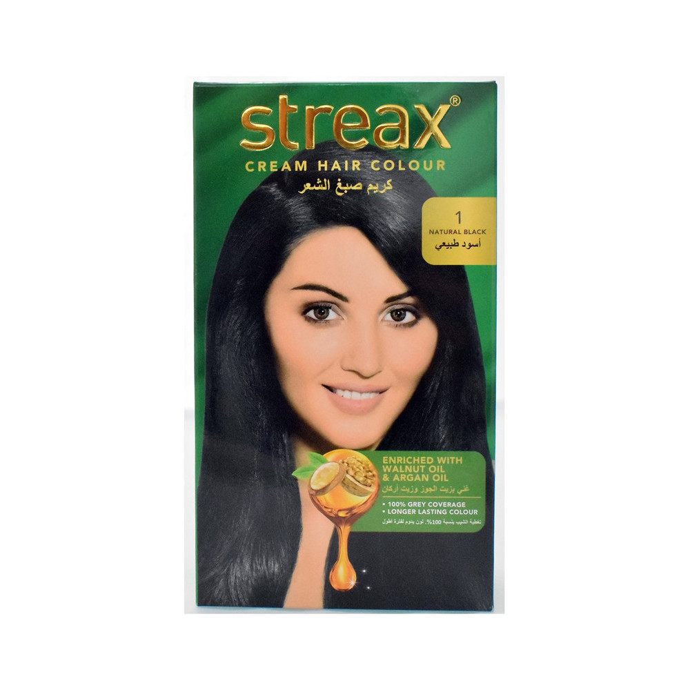 Streax Cream Hair Color Enriched With Walnut Oil And Argan Oil, Natural Black 1
