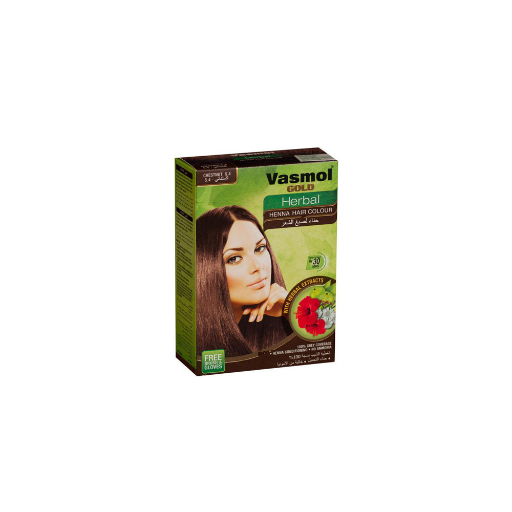 Vasmol Gold Herbal Henna Pack Of 6 x 10g, Dark Brown