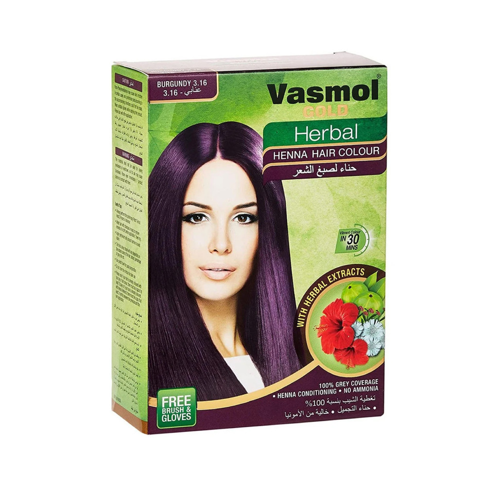 Vasmol Gold Herbal Henna Pack Of 6 x 10g, Burgundy