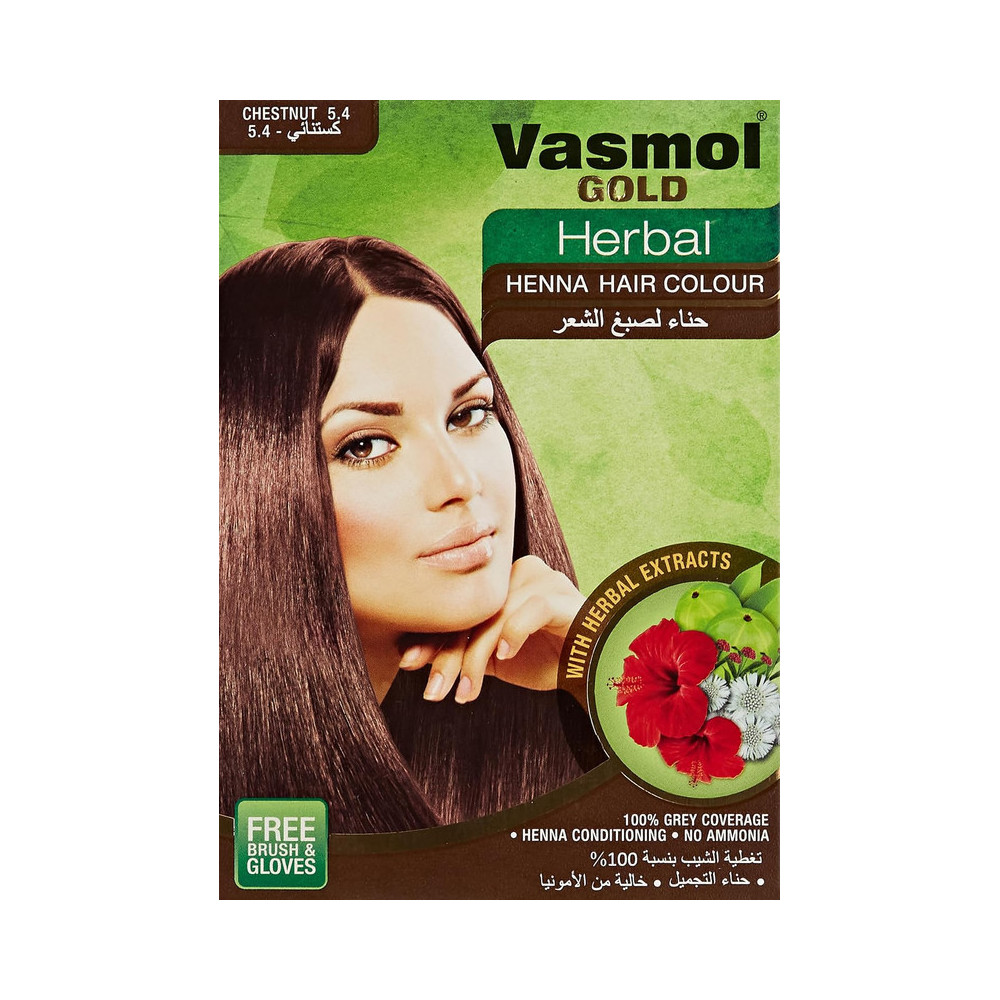 Vasmol Gold Herbal Henna Pack Of 6 x 10g, Chestnut