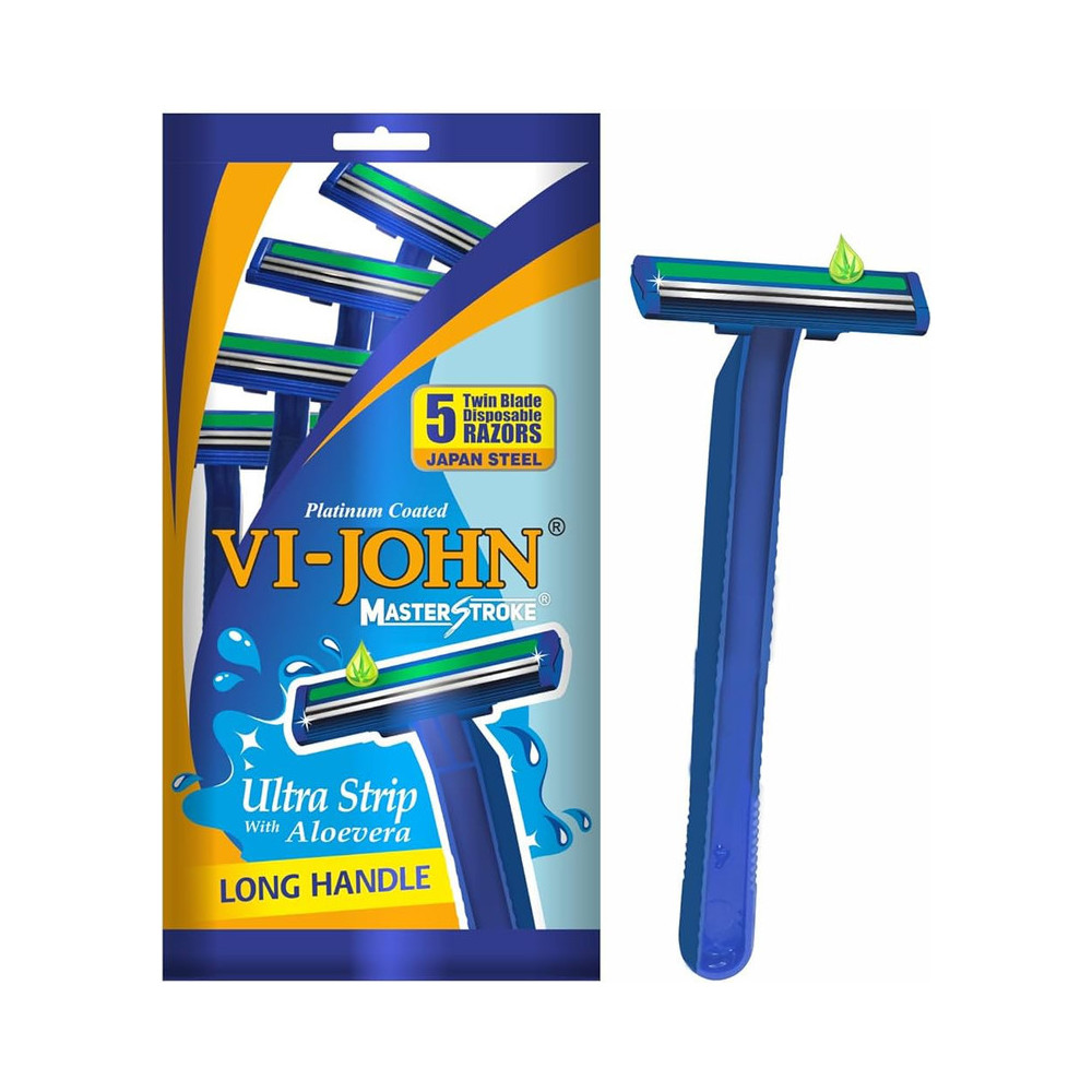 Vi-John Master Stroke Ultra Strip With Aloevera Razor Pouch Pack Of 5Pcs