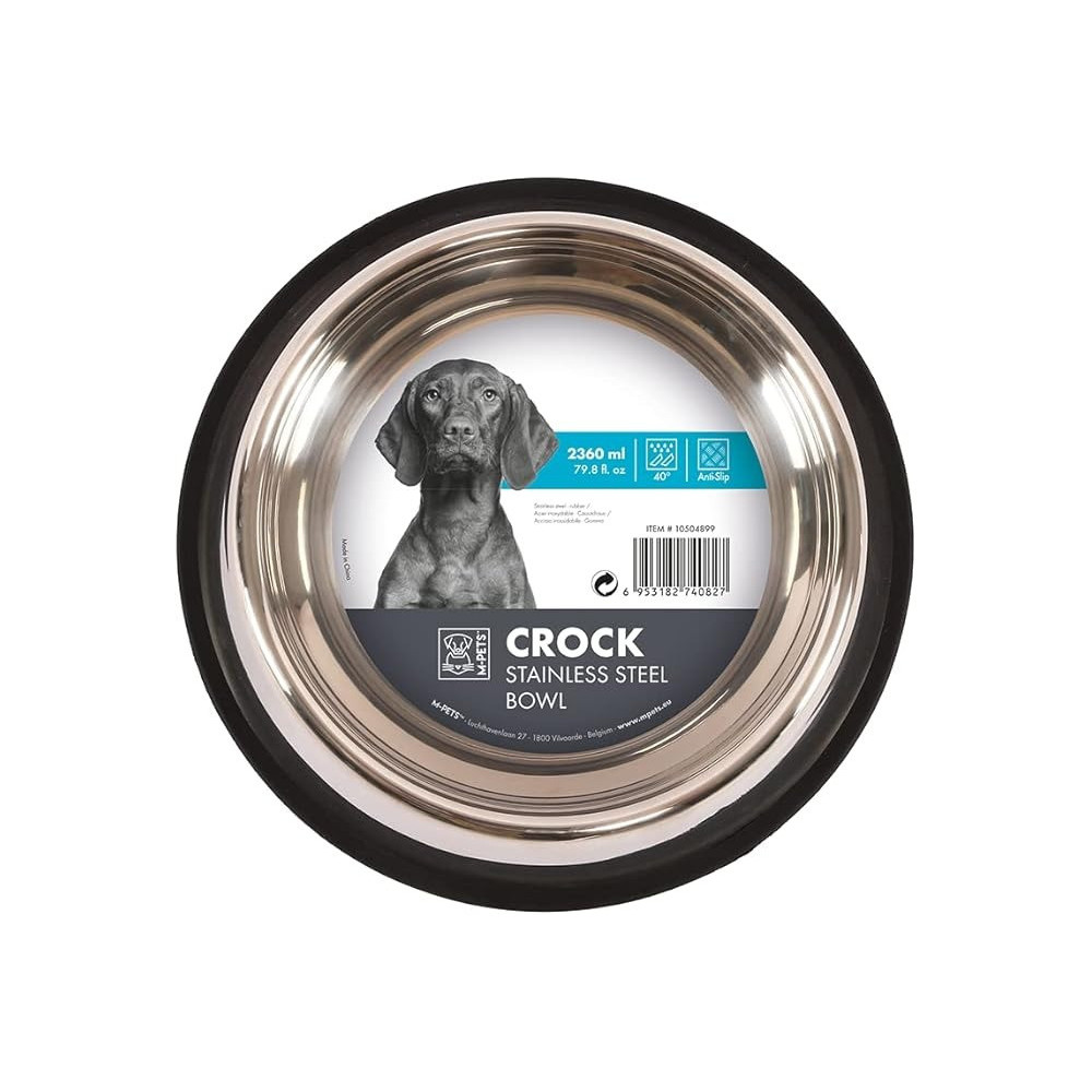 M-PETS Crock Stainless Steel Bowl For Dog, 2360ml (XXL)