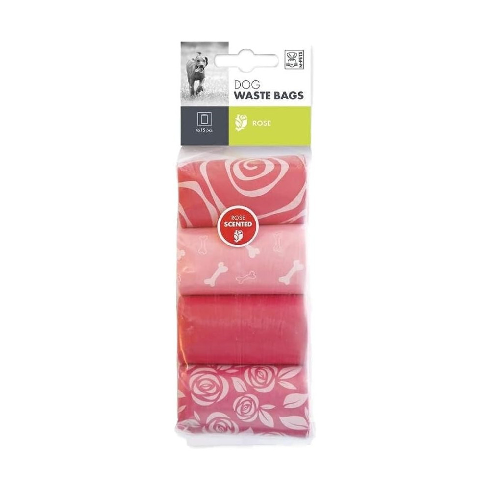 M-PETS Dog Waste Bags Rose Scented, 60 Bags (4 x 15)