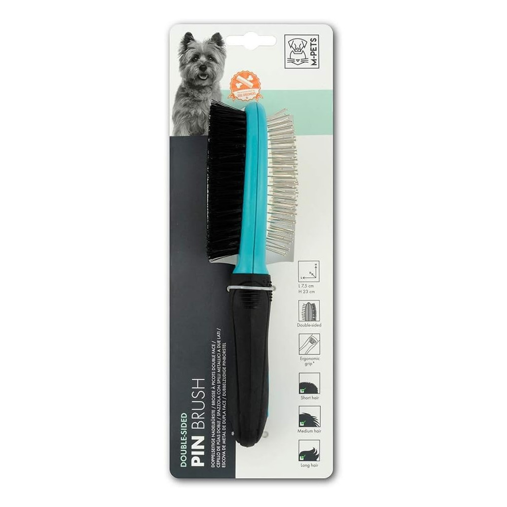 M-PETS Double Sided Pin Brush, Black/Blue