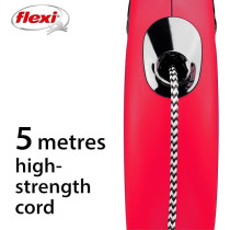 Flexi New Classic Cord 5m Retractable Dog Leash/Lead For Dogs, Red, Small