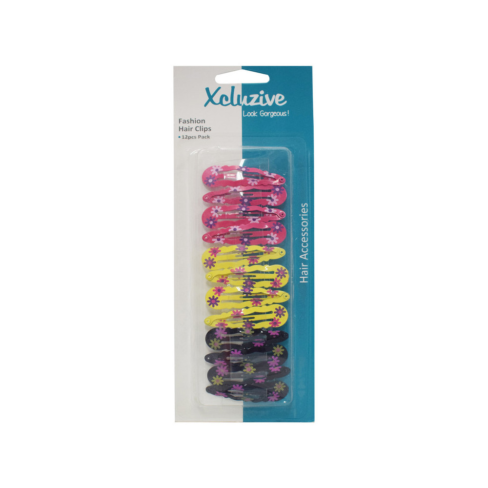 Xcluzive Fashion Hair Clips With Flower Print Pack Of 12pcs HS 164, Multicolour