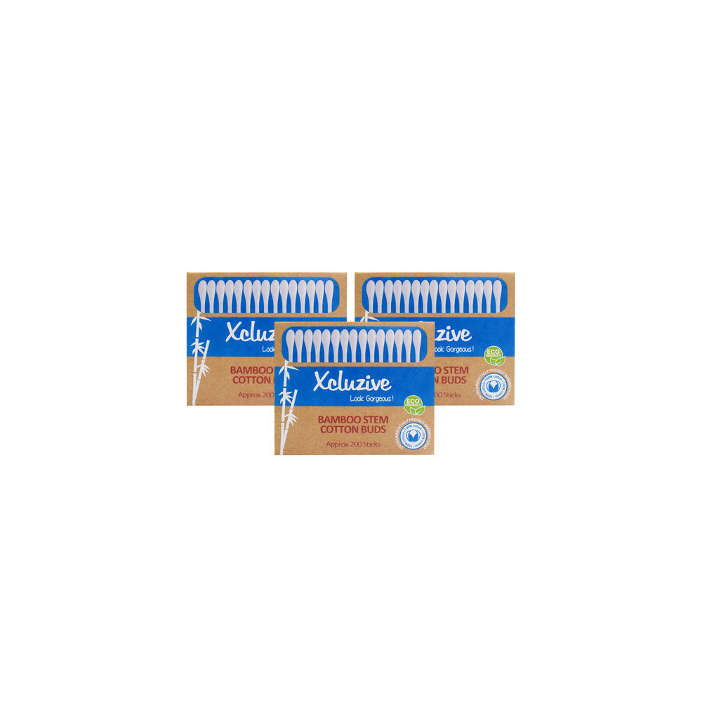 Xcluzive Bamboo Stem Cotton Buds Pack Of 3, 200 Pcs Per Pack