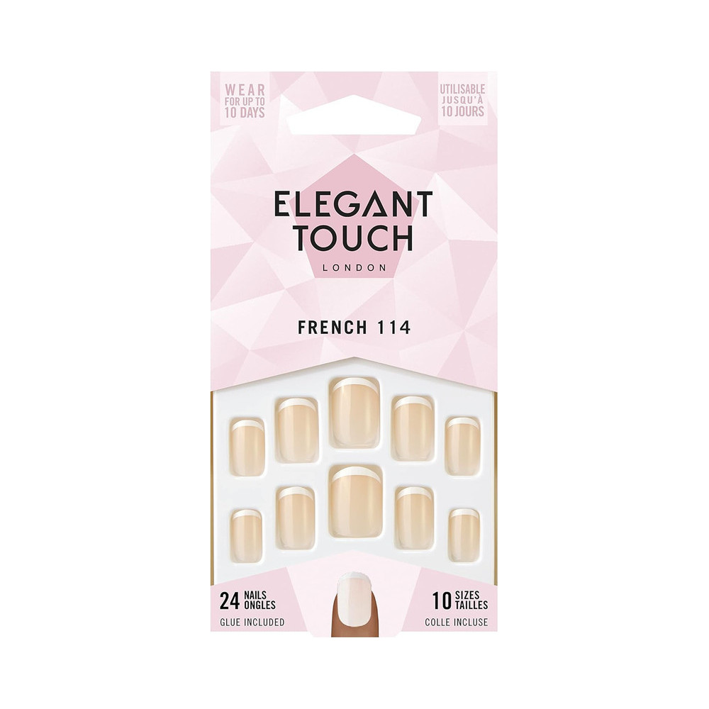 Elegant Touch Fake Nails With Glue Pack of 24 Nails, French 114