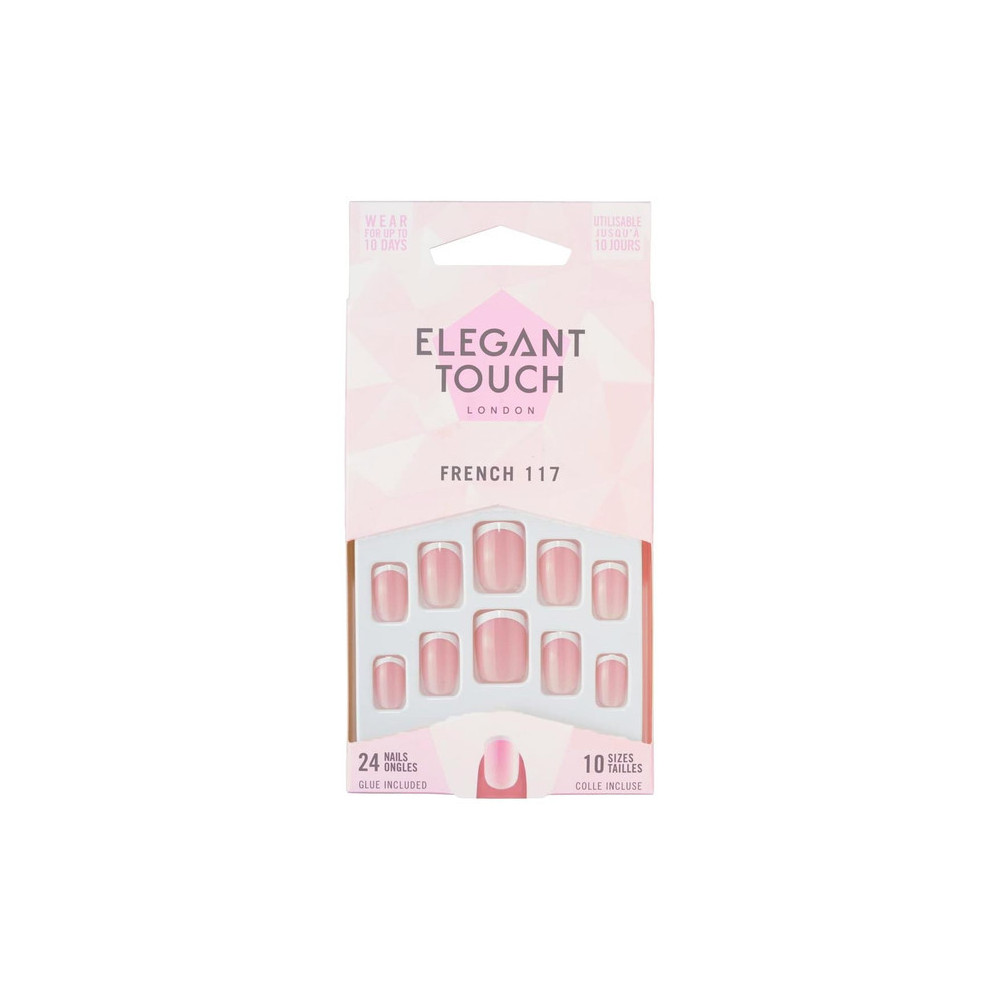 Elegant Touch Fake Nails With Glue Pack of 24 Nails, French 117
