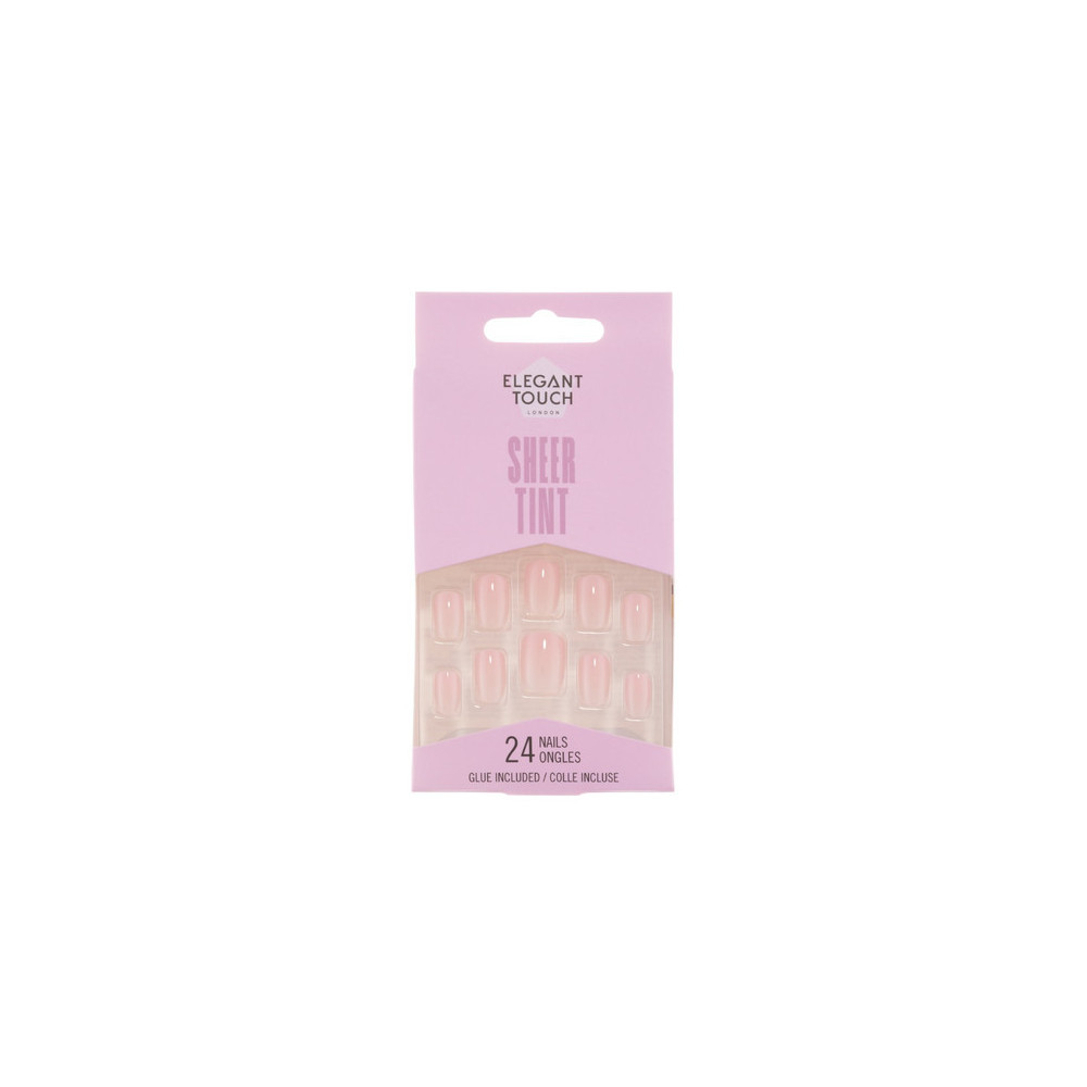 Elegant Touch Fake Nails With Glue Pack of 24 Nails, Sheer Tint Ballerina Pink