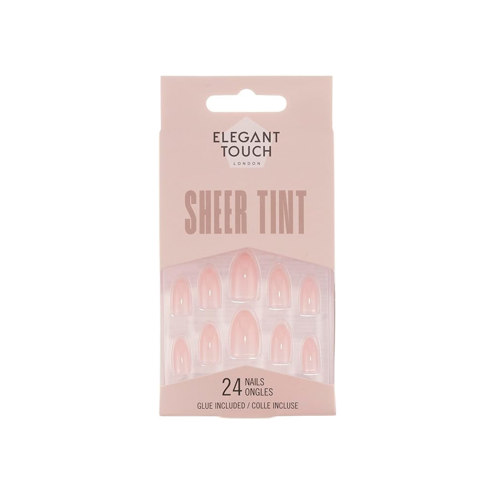 Elegant Touch Fake Nails With Glue Pack of 24 Nails, Sheer Tint Satin Slippers