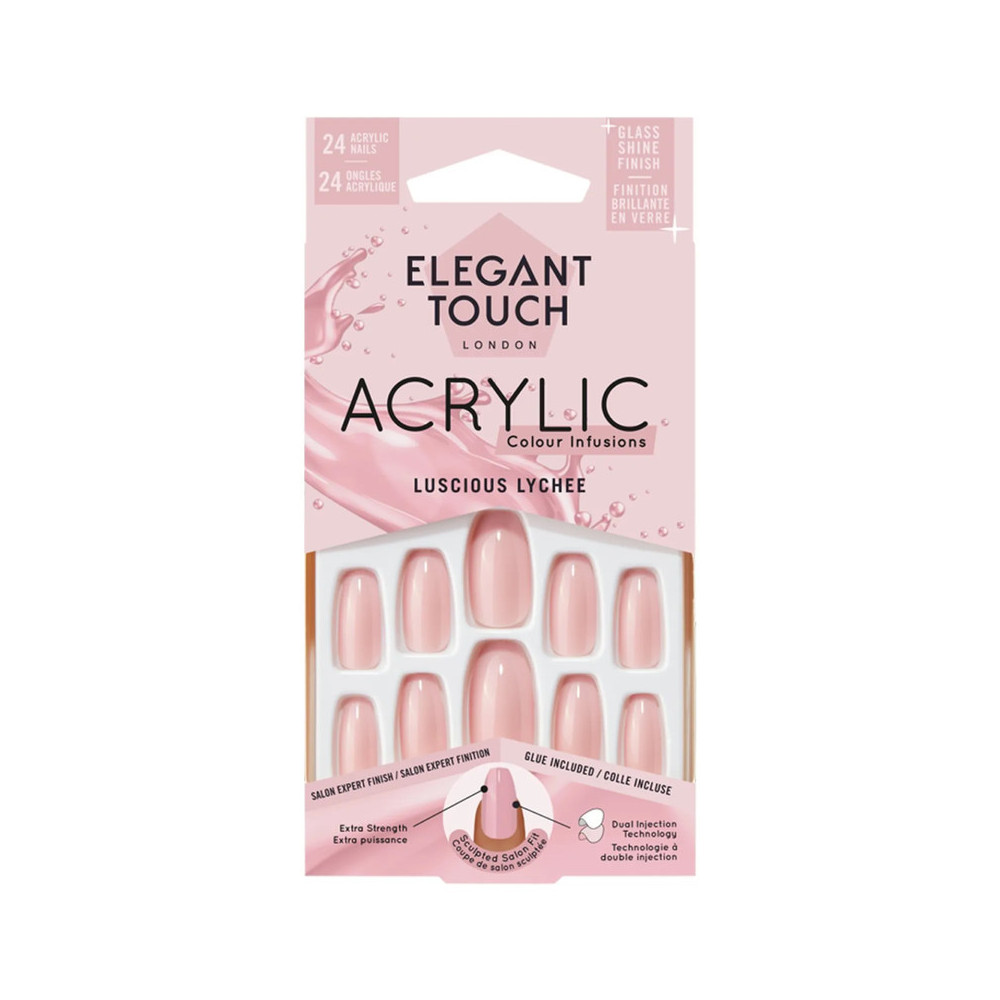 Elegant Touch Acrylic Colour Infusion Fake Nails With Glue, Luscious Lychee