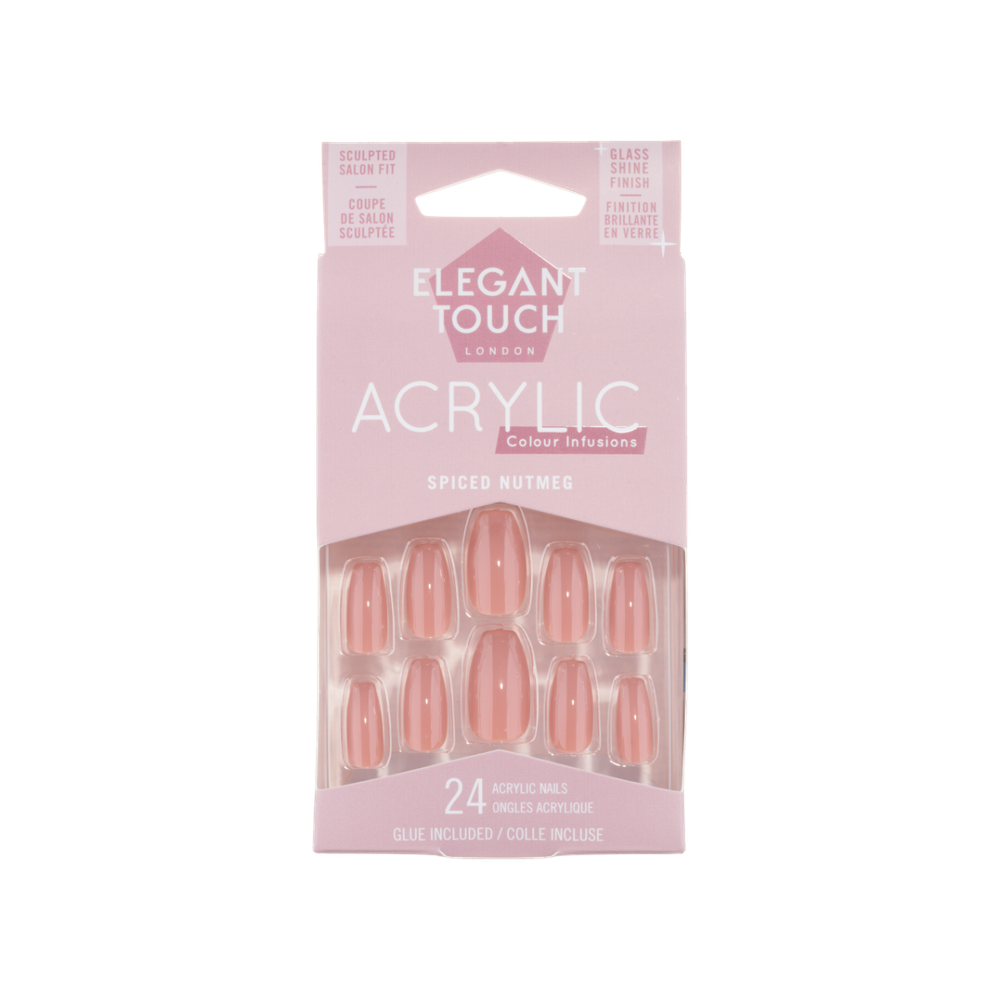 Elegant Touch Acrylic Colour Infusion 24 Fake Nails With Glue, Spiced Nutmeg