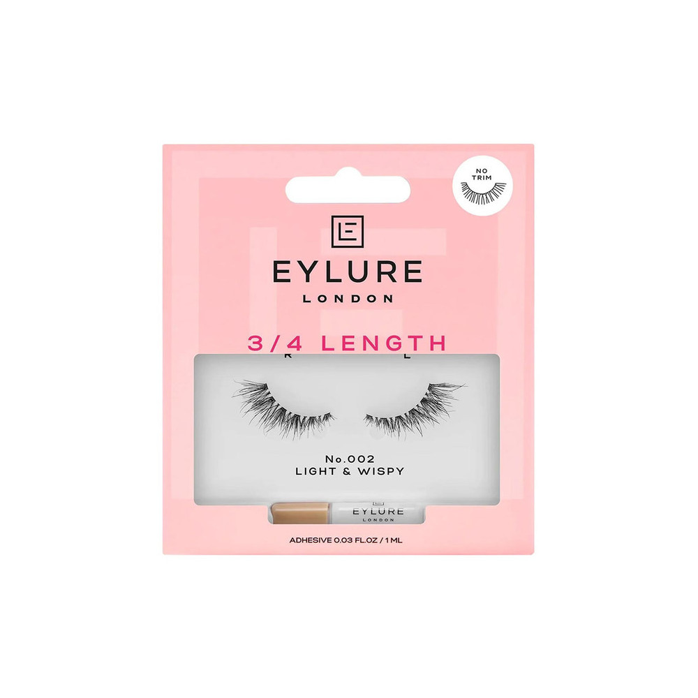 Eylure London 3/4 Length Eyelashes With Glue, No. 002 Light And Wispy