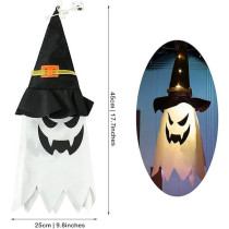 Brain Giggles LED Ghost Hanging Wizard Hat Lamp Lights Set of 3 (45 x 25cm) Perfect for Spooky Halloween Decor, White/Black