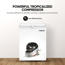 Nikai 150L Gross/100L Net, Single Door Chest Freezer With Storage Basket, High Energy Efficiency Cooling System, Adjustable Temperature, NCF150N7, White