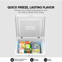 Nikai 150L Gross/100L Net, Single Door Chest Freezer With Storage Basket, High Energy Efficiency Cooling System, Adjustable Temperature, NCF150N7, White