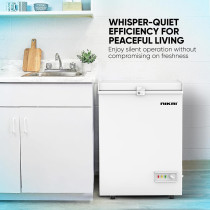 Nikai 150L Gross/100L Net, Single Door Chest Freezer With Storage Basket, High Energy Efficiency Cooling System, Adjustable Temperature, NCF150N7, White
