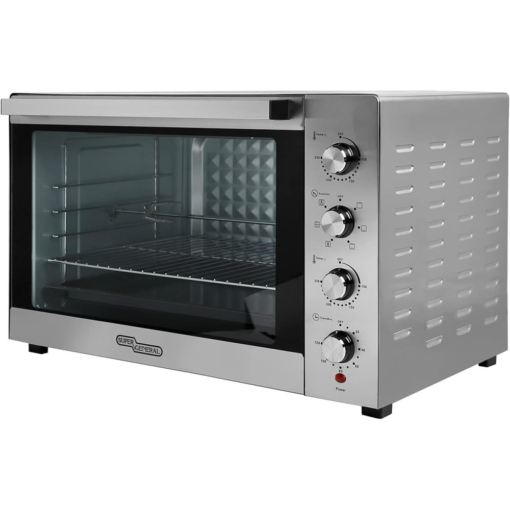 Super General 100 Liter Stainless Steel Electric Oven, Rotisserie-Grill, Convection-Oven, Thermostat, Timer, SGEO-101-TRC, Black/Silver