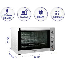 Super General 100 Liter Stainless Steel Electric Oven, Rotisserie-Grill, Convection-Oven, Thermostat, Timer, SGEO-101-TRC, Black/Silver