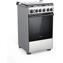 Midea 50 x 55Cm Freestanding Cooker, Full Gas Cooking Range With 4 Burners, Stainless Steel, Automatic Ignition And Full Safety, Cast Iron Pan Support, Mechanical Timer, Heat Resistant Knobs, BME55007FFD