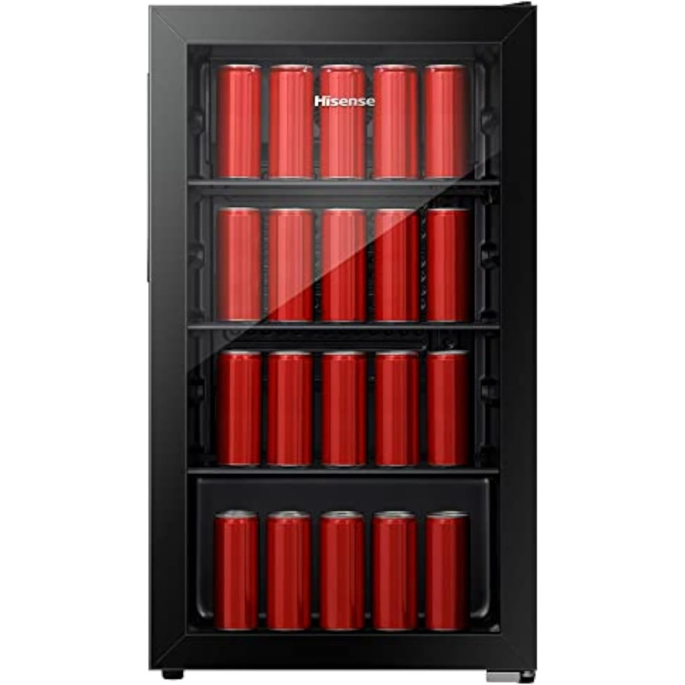 Hisense Beverage Cooler With 69 Cans/113 Bottles, Digital Touch Control, Recessed Handle, Adjustable Glass Shelves, Glass Door, RBC122N4ASU (Black)