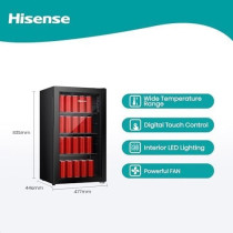 Hisense Beverage Cooler With 69 Cans/113 Bottles, Digital Touch Control, Recessed Handle, Adjustable Glass Shelves, Glass Door, RBC122N4ASU (Black)