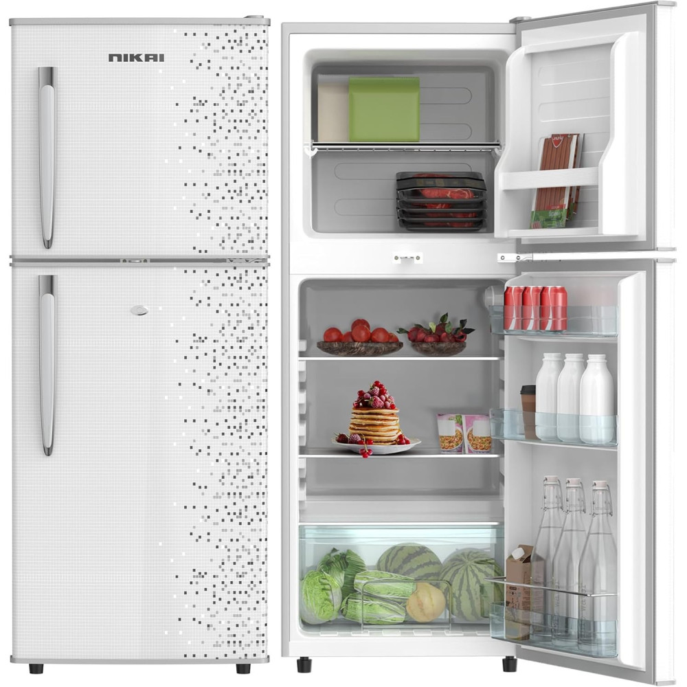Nikai 200L Gross/127L Net, Double Door Refrigerator, Adjustable Glass Shelves, Defrosting, Temperature Control, Energy Saving R600A Gas, Silent Operation, NRF200DN3M (White)