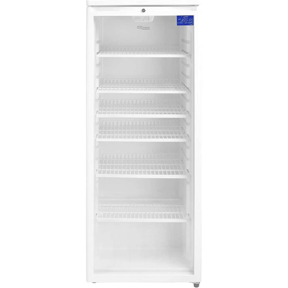Super General 275 Liter Gross Compact Single-Door Chiller, Upright Beverage-Showcase, Energy-Saving, Low-Noise, White, SGSC-256