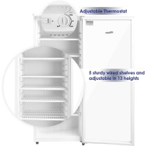 Super General 275 Liter Gross Compact Single-Door Chiller, Upright Beverage-Showcase, Energy-Saving, Low-Noise, White, SGSC-256