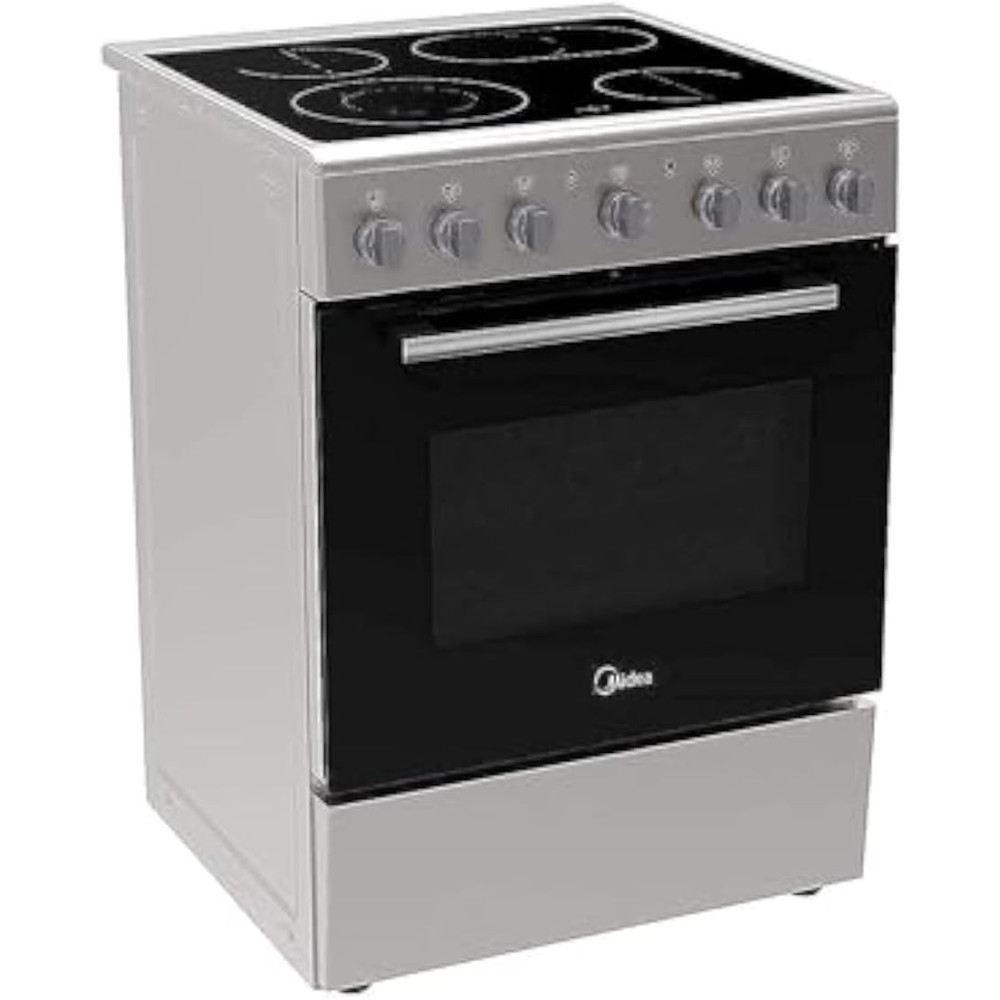 Midea 60 x 60Cm Freestanding Ceramic Cooker With 65L Multifunction Oven, 4 Zones Full Electric Cooking Range Mechanical Timer, Convection Fan, Rotisserie, Sleek Design, Stainless Steel, VC6814