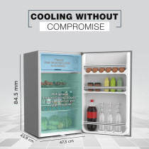 Nikai 125L Gross/90L Net, Single Door Mini Refrigerator, Compact Small Size Fridge With Separate Chiller Compartment, 2 Shelves And Bottle Storage Racks, NRF125SS1 (Silver)