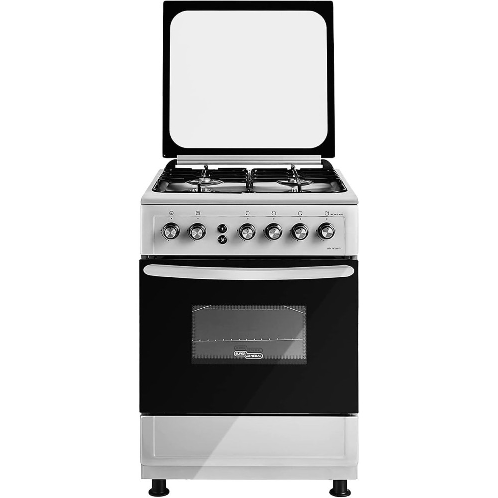 Super General Freestanding Gas-Cooker 4-Burner Full-Safety, Stainless-Steel Cooker, Gas Oven With Rotisserie, Automatic Ignition, SGC-6470-MSFS (Silver)