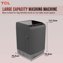 TCL 16Kg Top Load Washing Machine, 8 Washing Programs, Free Standing, Durable Glass Window, Smart Fuzzy Control, Child Safety Lock, Grey, F116TLS
