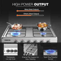 Nikai 60 x 60Cm 4 Burner Full Safety Freestanding Gas Cooker, Auto Ignition, Double Glass Oven Door For Close Door Grilling With Turnspit, Glass Lid And Oven Lamp, U6068FSE1 (Silver/Black)