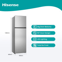Hisense Top Mount Referigerator Top Freezer 250L Net Capacity Fridge, Big Door Balcony, Led Interior Light, Deodorizing Filter, Multi Air Flow, Silver, RT328N4DGN