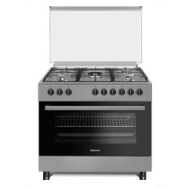 Hisense 90 Cm Freestanding Gas Cooker With Dual Fan, 105 Liters Multifunction Oven, Cast Iron Pan Support, One Hand Ignition, Stainless Steel, HGI9B21S