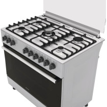 Hisense 90 Cm Freestanding Gas Cooker With Dual Fan, 105 Liters Multifunction Oven, Cast Iron Pan Support, One Hand Ignition, Stainless Steel, HGI9B21S